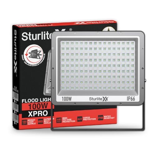 Sturlite Xpro 100 W LED Flood Light| Cool White 6500K Color Temperature LED Lamp| IP66 Waterproof Surge Protection Focus Light for Factory, Garage, Parking, Garden, Playground & Shop – Pack of 1