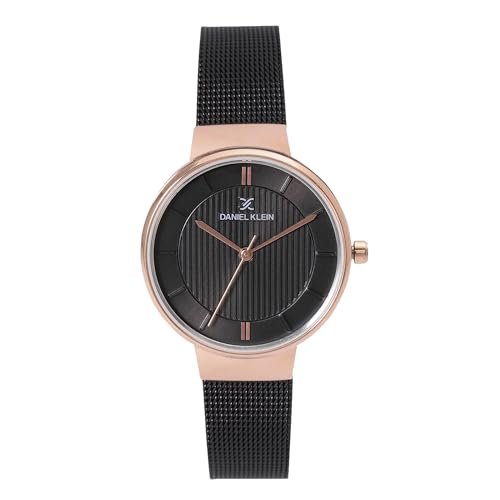 Daniel Klein Analog Black Round Dial Rose Gold Case Black Mesh Strap Water-Resistant Wrist Watch for Women Girls, Ladies DK11810-5