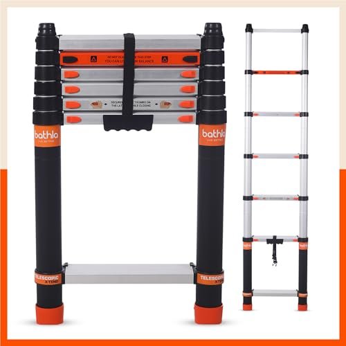 Bathla 6.5ft Aluminium Telescopic Ladder | 2-Year Manufacturer Warranty | Portable & Compact | Made in India (7 Steps – 2m) – Foldable Multipurpose Step Ladder for Home & Outdoor use