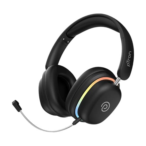 pTron Studio Xtreme, 70hrs Playtime, 40ms Low-Latency, Dual Device Pairing, Wireless Over Ear Headphones w/Detachable Mic & TruTalk ENC Calls, 40mm Drivers, RGB Lights, BT5.4 & Type-C Charging (Black)
