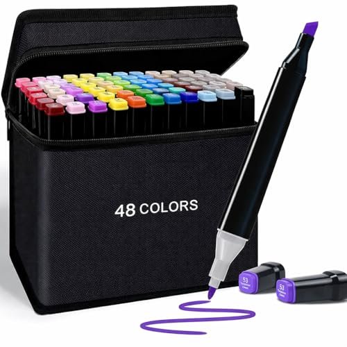 TEC TAVAKKAL Markers Sketch Pen Set Dual Tip Brush Pens Art Markers for Drawing Dual Tip Art Markers Set Chisel & Fine Colour Marker Set Alcohol Based Markers Sketch Marker Drawing Marker (Set Of 48)