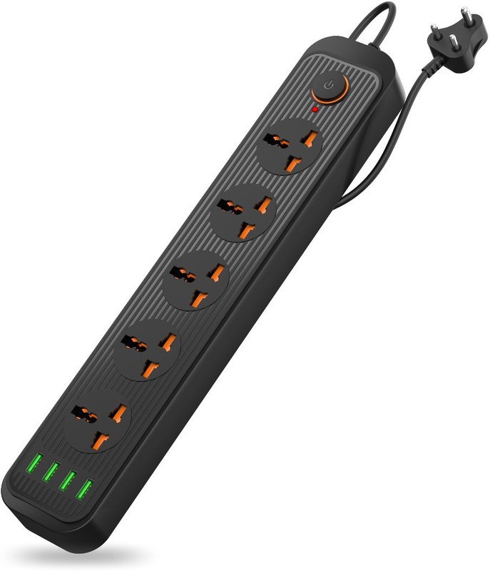 Portronics Power Plate 6 2500W with 4 Port + 5  Socket Extension Boards(Black, 3 m, With USB Port)