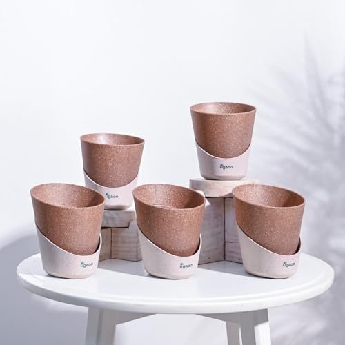 UGAOO 4 Inch Atlantis Self Watering Planter – Set of 5 (Brown) | Flower Pots for Indoor Plants | Plastic Planter Pots | Decorative Pots for Living Room, Kitchen, Office | Planters for Home Decor