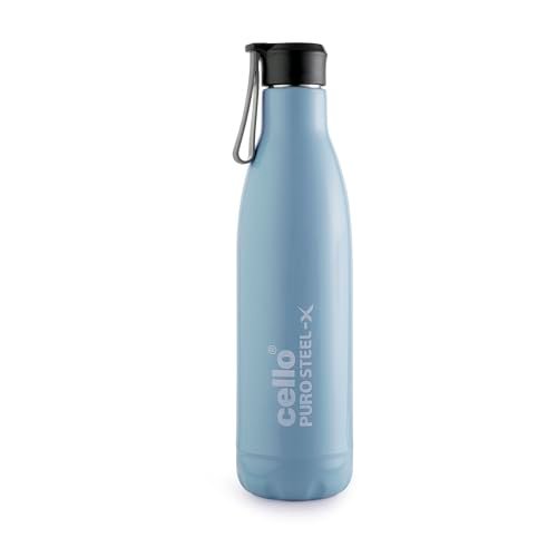 CELLO Puro Steel-X Neo 900 Insulated Water Bottle for Office Use 720 ml Blue | Durable, Stylish & Colorful Wide Mouth Easy Sip Leak Proof Inner Steel Insulated Water Bottle for Travel & Daily Use