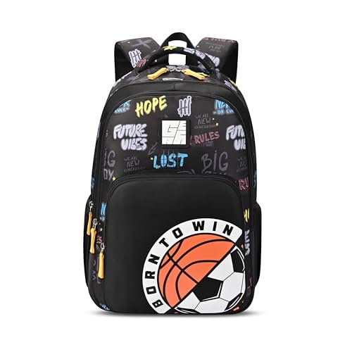 Gear Sporty 17″/20L Medium Water Resistant School Bag/Casual Backpack/Daypack/Laptop Bag for Boys/Girls (Black – Grey)