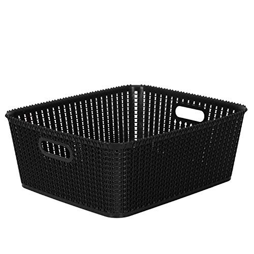 Cutting Edge Essentials Multipurpose Storage Baskets with Handles, Plastic Organizer for Kitchen Fruits, Vegetables, Bathroom, Stationary items, Countertops, Cabinets, Set of 1, Black – Medium
