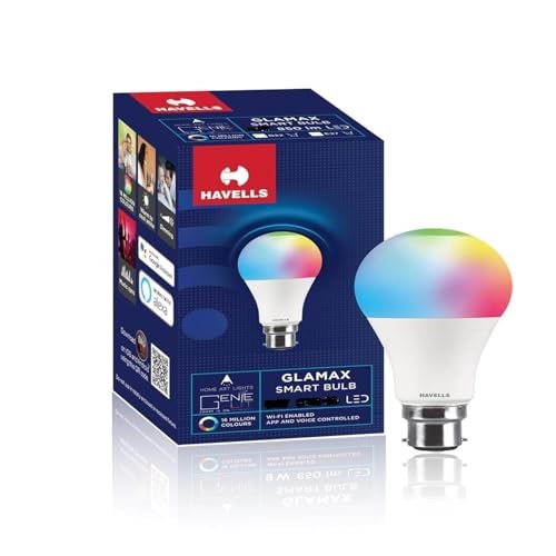 Havells Glamax 12W B22 WiFi LED Smart Bulb with Music Sync Function, Compatible with Amazon Alexa and Google Assistant (16M Colours)