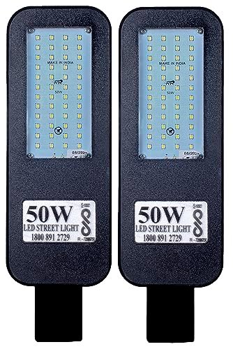 PE 50W BIS Approved LED Street Light Pack of 2 – Waterproof IP65 Polycarbonate Body, 140 Lumens/Watt, Cool White for Road, Gate, Parking | 2 Year Warranty (Twin Pack)