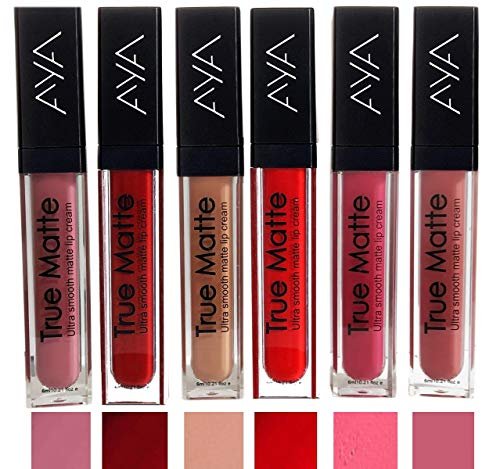AYA True Matte Liquid Lipstick, Ultra Smooth Matte Lip Cream, Set of 6 | Smooth Lip Color, Weightless Finish Intense Color Payoff | Silky Matte Finish | Long Lasting Matte Finish | Matte Lipstick Liquid