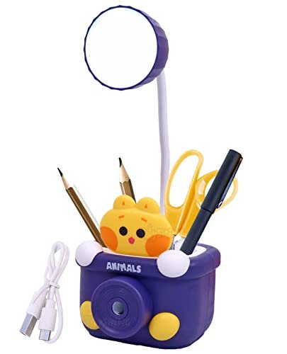 Toyshine Table Lamp Desk Lamp Rechargeable with Pen Holder & Sharpener, Study Desk Light for Study Room Home Office- Blue