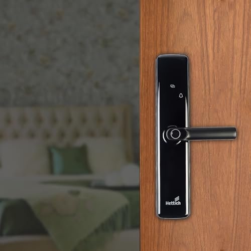 Hettich Smart Digital Door Lock with Fingerprint, Password, Card & Key Backup, CTC 68mm, Backset 60mm, Fits 35–60mm Wooden Doors, Keyless Entry, USB Emergency Power, | (Black, 2-Year Warranty)