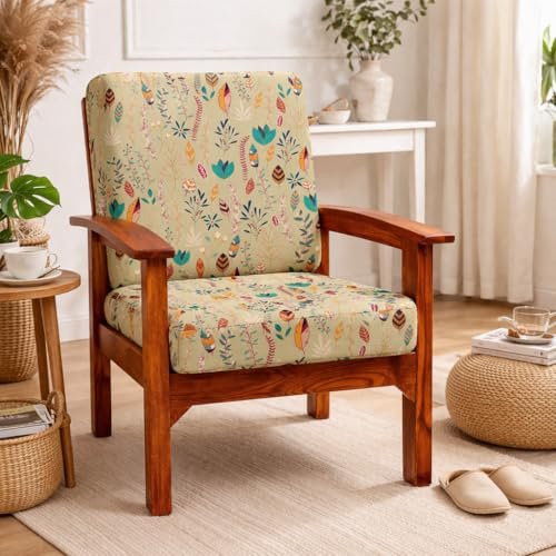 STITCHNEST ‘Contour Fit Series’ Stretchable Printed Wooden Sofa Cover (Pack of 2) – Elastic Wooden Chair Cover | Wooden Sofa Seat Cover | Size – 20-21 x 20-21 x 3-5 in