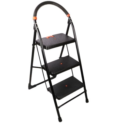CIPLA PLAST 3 Step Ladder for Home Use | Extra Strong Heavy Duty | Heavy Duty Ladder for Home Use Alloy Steel | Multipurpose Ladder Foldable | (Black) Milano 3 Step (Medium)