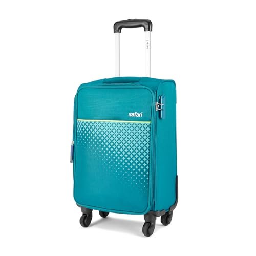 Safari Prisma Neo 57Cm Small Cabin Trolley Bag Polyester Expandable Soft Luggage, 4 Wheels 360 Degree Wheeling Carry-On Travel Bag, Suitcase for Travel, Trolley Bags for Travel, Teal