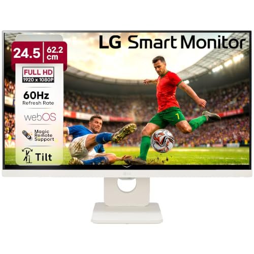 LG 25SR50F 62 cm (25 Inch) Full HD (1920×1080) IPS Smart Monitor, webOS, Wi-Fi, Bluetooth, Miracast, AirPlay2, 5W x2 Speakers, HP Out, HDMI x2, USB-A, Reader Mode, 3-Side Virtually Borderless (White)