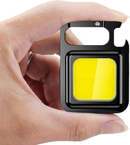 UCRAVO Mini LED Flashlight Keychain Torch COB Work Lights 500 Lumens Rechargeable Waterproof Portable Pocket Lamp with Magnetic Hook Bottle Opener for Camping Emergency Repairs Pack of 1