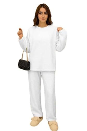 KOTTY Fleece Coord Set for Women – Stylish Winterwear (White,S)-KTYWINTERSET153S