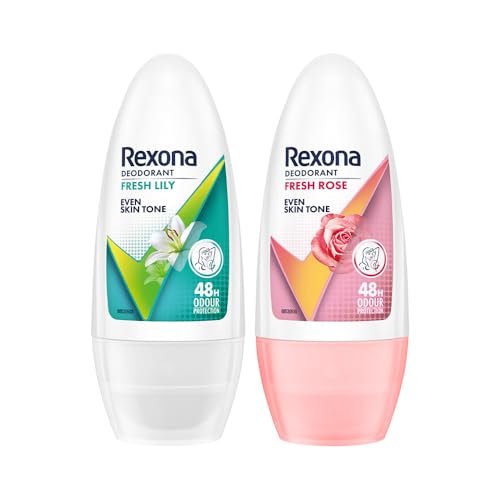 Rexona Roll-On Deodorant Combo for Women | Fresh Lily (50ML) & Fresh Rose Even Skin Tone Underarm Roll on (50ML) | 72H Odour Protection | (Combo of 2)