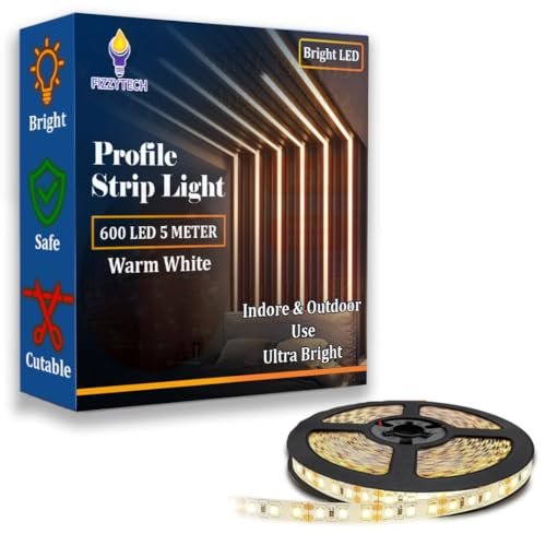 fizzytech 5M Warm White LED Strip Light – 120 LEDs/Meter, 600 LEDs Total, High Brightness Decorative Lighting for Home & Room Décor (Warm White-600 LED 5 Meter Strip Lights)
