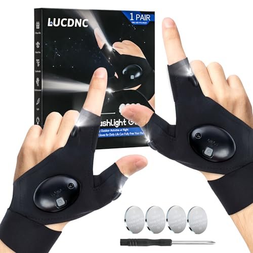 Lucdnc LED Flashlight Gloves – Hands-Free Lights for Fishing, Camping, Repairing – Cool Gadget and Unique Gift for Men, Adults – Christmas Stocking Stuffer