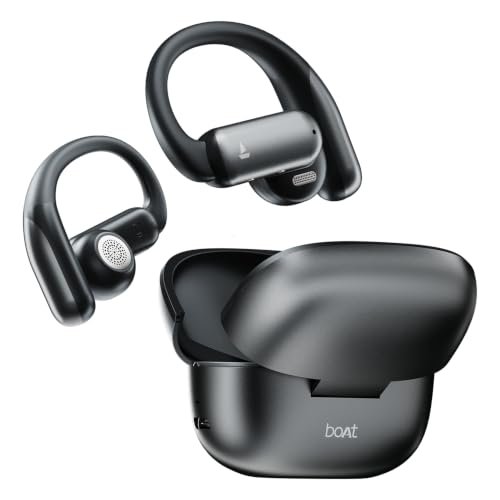 Boat Airdopes Stride with Up to 50 Hrs Playtime, Quad Mics ENx™ Tech, Open-Ear Comfort, 13mm Drivers, Beast™ Mode, Spatial Audio, IPX4 Resistance, Multipoint Connectivity OWS Earbuds (Ash Black)
