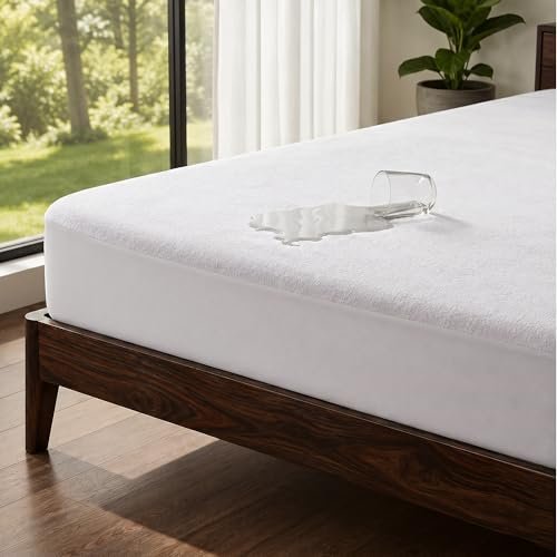 OYO BABY 100% Waterproof Premium Cotton Feel Mattress Protector Twin Bed 72×48 Inch|Ultra Soft Breathable & Hypoallergenic Fitted Bed Protector Terry Cover(6×4 feet, Fits Upto 10 Inches, White)