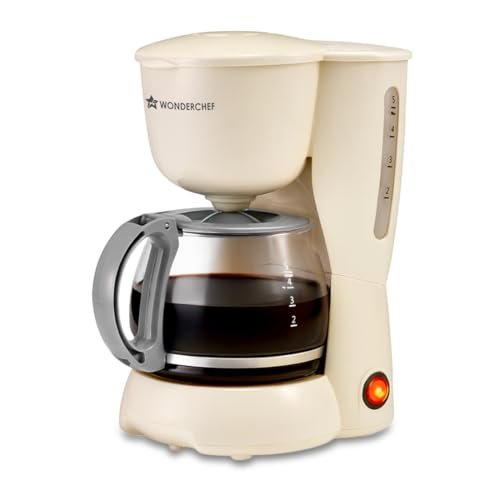 Wonderchef Veneto Brew Coffee Maker | Drip Coffee | 4 Cups | 600ml Borosilicate Carafe | Hot Plate | Anti-Drip | Auto Shut-Off | Ivory | 550W | 2-Year Warranty