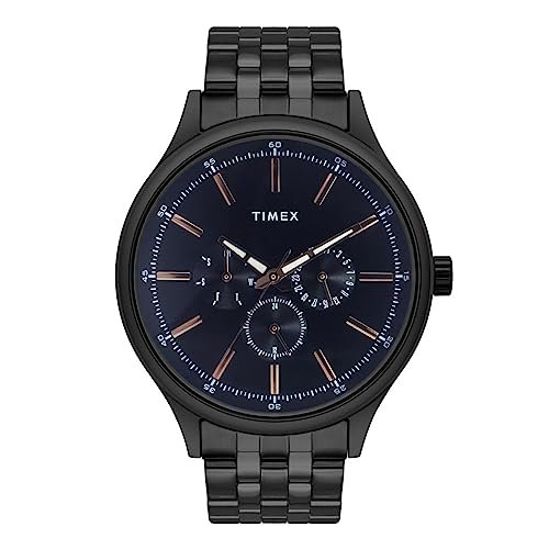 TIMEX Analog Watch for man with Black Round Dial & Black Stainless Steel Bracelet Band Water Resistant Men’s Wrist Watches – TWEG184SMU11