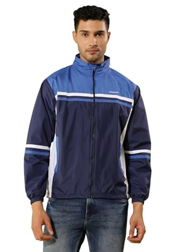 Dollar Men’s Polyester Colourblock Windcheater Jacket With Zipper Pockets, Royal Blue-Navy – XX-Large