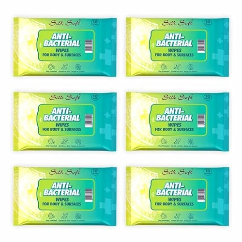 Silk Soft Antibacterial Wet Wipes – 60 Wipes (10 x 6 Travel Packs) | Kills 99% Germs, Alcohol-Free & Skin-Friendly | For Hands, Face, Surfaces & Travel Hygiene