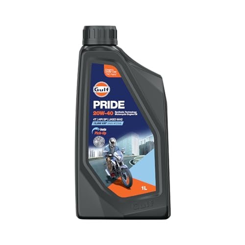 Gulf PRIDE 20W-40 4T API SP, JASO MA2 | 10 K Km Drain Interval | BS6 & earlier | 2 Wheeler Bike 4 Stroke Synthetic Blend Engine Oil [1 L] – Pack of 1