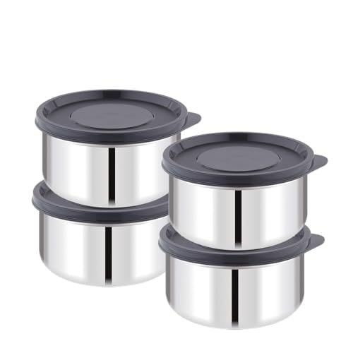 ATTRO Prime Stainless Steel Single Wall Storage Containers Airtight & Leak Proof Containers for Office Use, School, Picnic, 550ml -Black-Set Of 4
