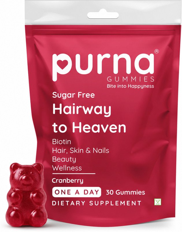 Purna Gummies Sugar Free Biotin Cranberry Flavour Gummy for Hair, Nails, & Skin, 1 daily(30 No)