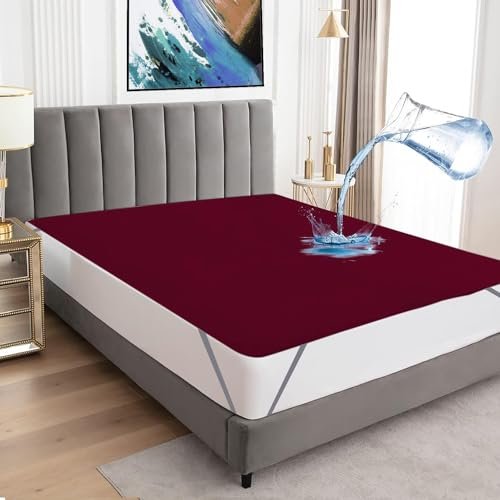 BeyBee 100% Waterproof Cotton Terry Mattress Protector | Breathable, Hypoallergenic, Washable & 2X Absorbency | Ultra Soft Easy Elastic Fitted Bed Protector (Size-75 * 48, Maroon)
