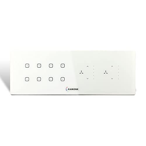 Kamonk 8 Module Custom Plate/Horizontal: (4 Gang x 2 units) + (Fan Regulator x 2 units) | Compatible with Alexa, Google Assist., Siri Shortcuts