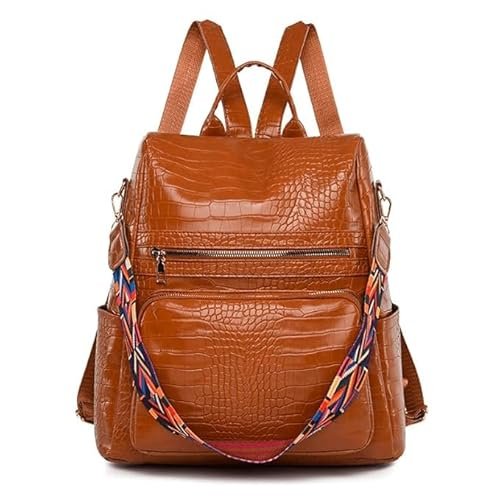 ProArch Anti-Theft Croco Backpack & Purse for Women | Shoulder Bag for Women and Girls | College Bag for Girls | Multipurpose Travel Bag | Durable | PU Leather (Tan)