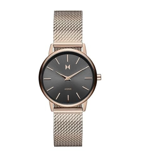 MVMT Avenue Qtz Basic Slim Gunmetal Round Dial Women’s Analog Watch|Ionic Plated Rose Gold Steel Material|Gold Color Band – 28000224-D