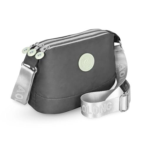 Storite Women’s Stylish Lightweight Sling Crossbody Shoulder Bag, Portable Travel Handbag with Multiple Zipper Compartments & Adjustable Strap (Grey, 26x8x18cm)