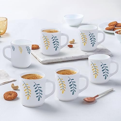 Larah by BOROSIL Niva Opalware Mug, Set of 6 Tea/Coffee Mugs, 240 ml Each, Microwave & Dishwasher Safe, Bone-Ash Free, Crockery Set Ideal for Daily Use & Gifting, White