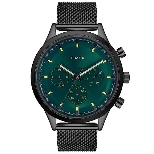 TIMEX Analog Watch for man with Green Round Dial & Black Stainless Steel Mesh Bracelet Band Water Resistant Men’s Wrist Watches – TWHG03SMU25