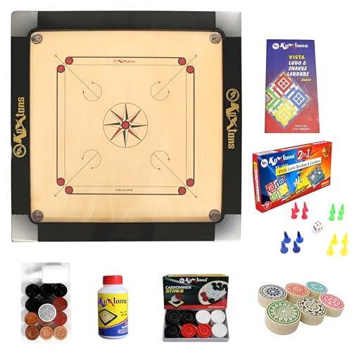 KOXTONS – Carrom Board 36 INCH Full Size with 3″ Border & (Super) with STRICKER & Accessories and Vista 14 INCH Ludo Snakes and Ladder