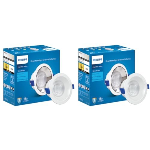 PHILIPS Polycarbonate 12 Watt White Reflector Led Ceiling Cob Round Spot Light with Focused Beam|Cut Out: 102Mm|Cool Day Light,Pack of 2 (Deco Bright)