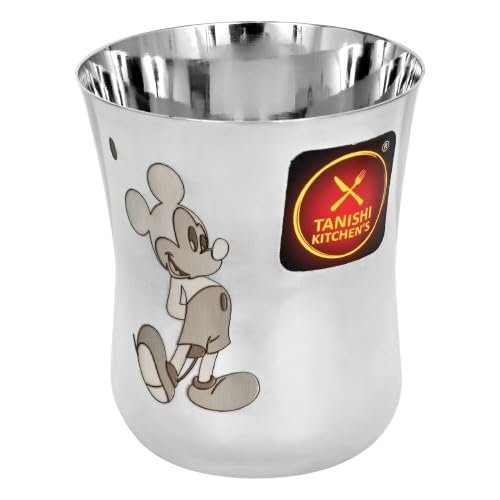 TANISHI KITCHEN’S Stainless Steel Mickey Character Glass- 1 Pcs. 100ml | Cartoon-Themed Drinkware for Kids | Durable, Rust-Free & Dishwasher Safe