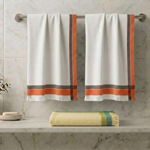 Athom Living Light Weight Cotton Premium Waffle Border Bath Towel 75×150 cm Pack of 3