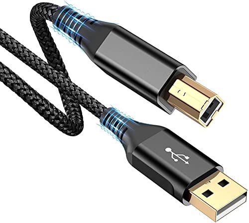 rts High Speed USB 2.0 Printer Cable (2M 6.6 Feet) USB-A to USB-B Cable, Nylon Braided Scanner Printer Cord For HP Canon Dell Epson Brother Lexmark Xerox Samsung Piano DAC & More-Black