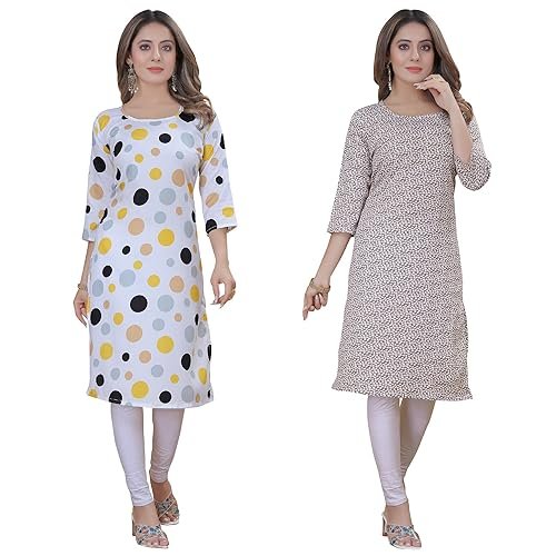 PRAZVIKA Women’s Multicolor Stylish Crepe Kurta||Pack of 2 Kurta||Kurta for Women