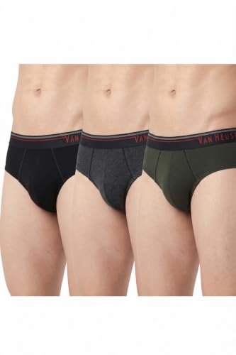 Van Heusen Men Briefs – 100% Combed Cotton – Pack of 3 – Anti Bacterial, Colour Fresh, Moisture Wicking_10003_Peat, Anthra Mel, Pure Black_L