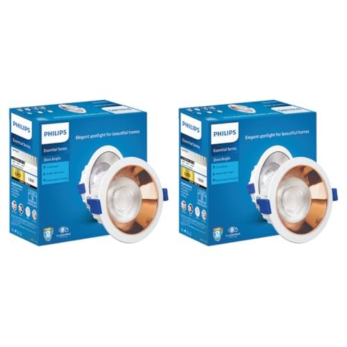PHILIPS 18 Watt Rose Gold Reflector LED Ceiling COB Round Spot Light with Focused Beam | Cut Out: 138mm | Cool Day Light, Pack of 2 (Deco Bright)