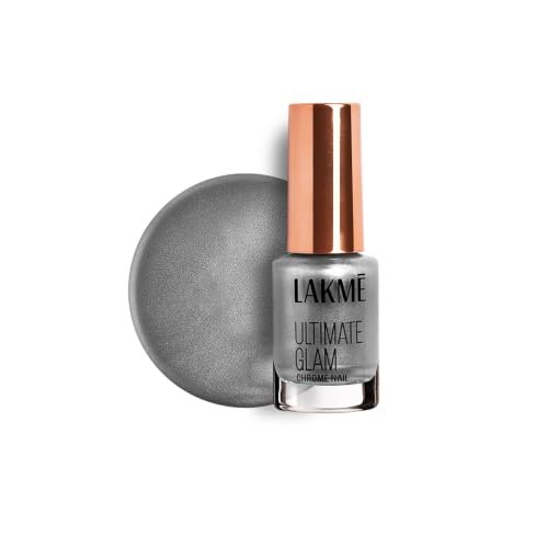 LAKME Ultimate Glam Chrome Nail Paint, Gunmetal, 6ml, for Stylish and Sassy Nails, with Metallic Brilliance, Quick Dry Formula, Glitter Nail Paint, for Women