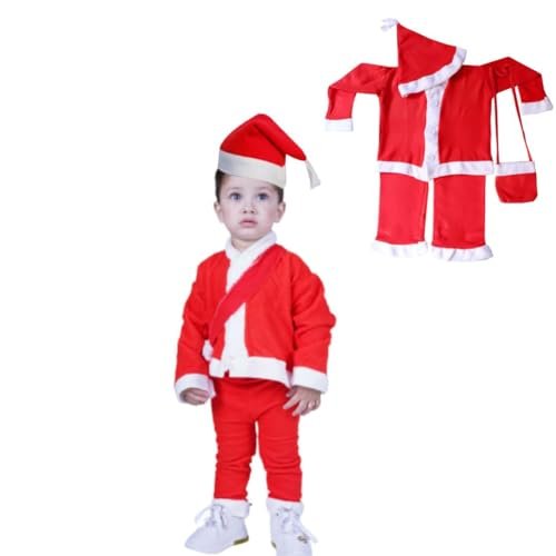 Desi Andaaz Santa Clause Christmas Costume For Boys & Girls, Santa Costume with Cap and Bag-Red & White(6-12M)